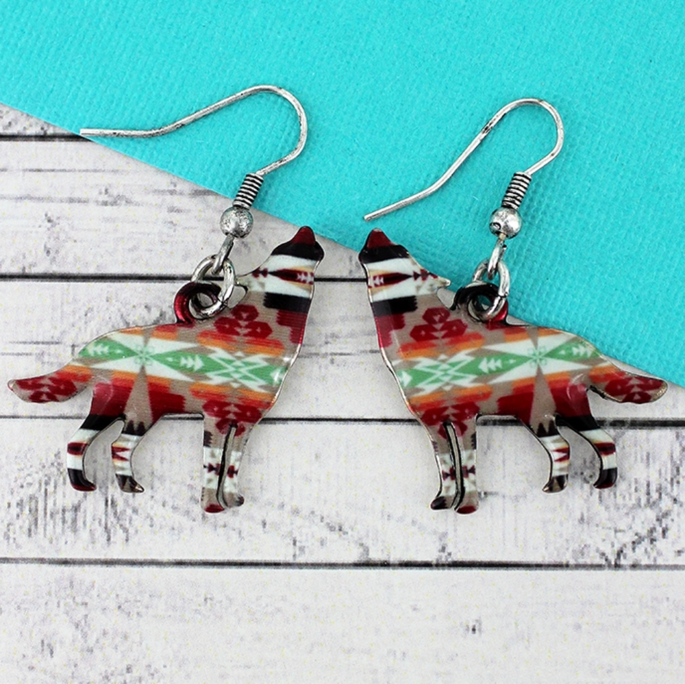 Lone Wolf boho hippie Serape Aztec insp South Western Metal Earrings NWT